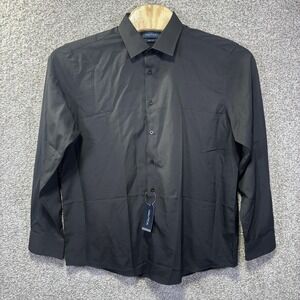 Nautica Shirt Mens XL 17-17.5 Black Solid Slim Fit Long Sleeve Dress Shirt